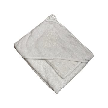   Vaganza hímzett fürdőlepedő fürdető kesztyűvel 110x110 cm - Fehér/Fehér Oroszlán