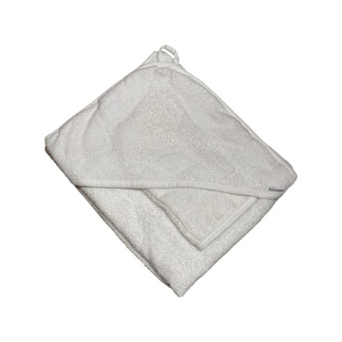 Vaganza hímzett fürdőlepedő fürdető kesztyűvel 110x110 cm - Fehér/Fehér Oroszlán