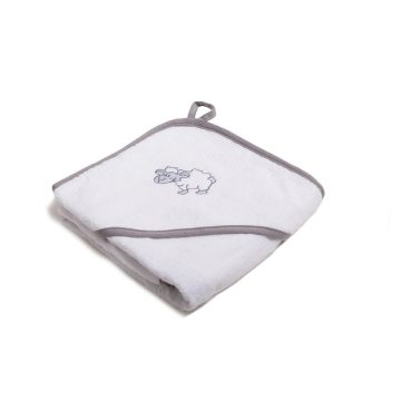   Vaganza hímzett fürdőlepedő fürdető kesztyűvel 110x110 cm - Fehér/Szürke Szegéllyel Bari