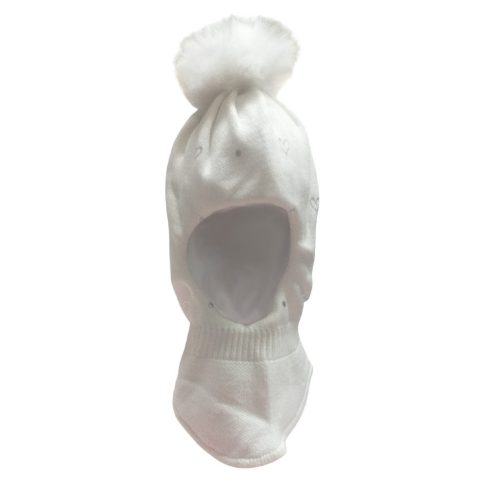 MiniM Gyerek kötött bojtos csősapka - Fehér - Szívecskés 46-48