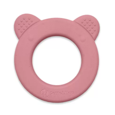 PETITE&MARS Beary Szilikon rágóka csörgővel Dusty Rose 0m+