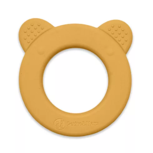 PETITE&MARS Beary Szilikon rágóka csörgővel Intense Ochre 0m+