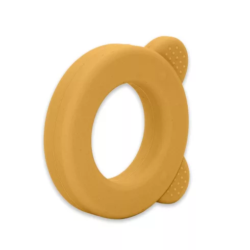 PETITE&MARS Beary Szilikon rágóka csörgővel Intense Ochre 0m+