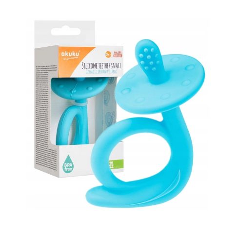 Akuku Szilikon Rágóka / Fogkefe – Csiga Kék