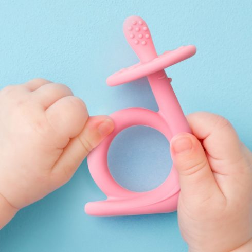 Akuku Szilikon Rágóka / Fogkefe – Csiga Rózsaszín