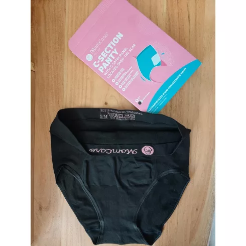 MomCare Császármetszés utáni hasleszorító bugyi C-Satin panellel – fekete L-XL