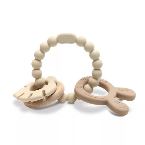Lorelli Nyuszi szilikon és bükkfa rágóka - Natural Beige