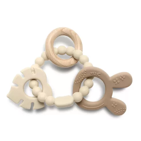 Lorelli Nyuszi szilikon és bükkfa rágóka - Natural Beige