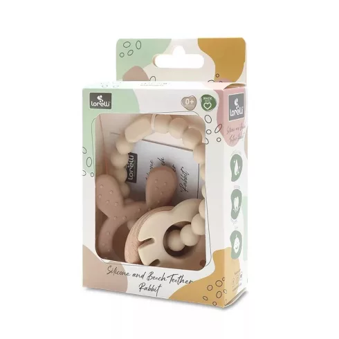 Lorelli Nyuszi szilikon és bükkfa rágóka - Natural Beige