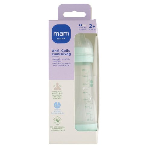 MAM Anti-Colic Műanyag Cumisüveg 260 ml - Menta Bálna