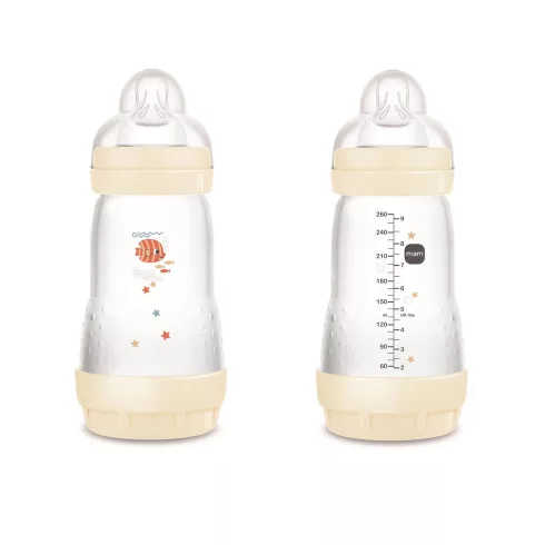 MAM Anti-Colic Műanyag Cumisüveg 260 ml - Krém Halacska