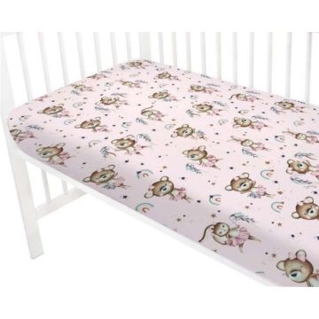   BS Pamutvászon gumis lepedő 70x140 cm -Kis Balerina maci rózsaszín