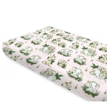   BS Pamutvászon gumis lepedő 70x140 cm - Baba Állatok rózsaszín