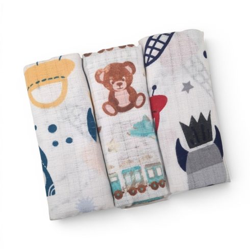 BS Textil pelenka 3db-os - Sárga Űrhajó/Türkiz Maci/Piros Űrhajó