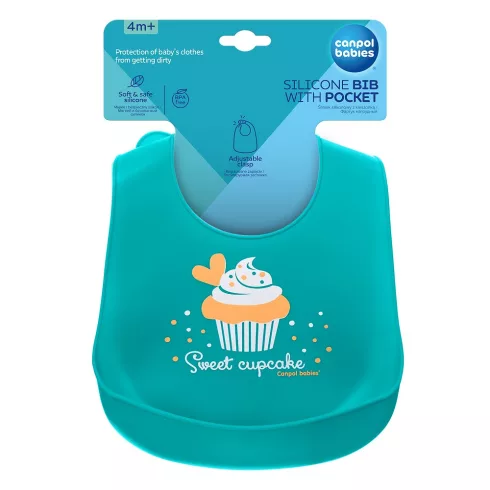 Canpol Babies Szilikon előke zsebbel - Cupcake Türkizkék