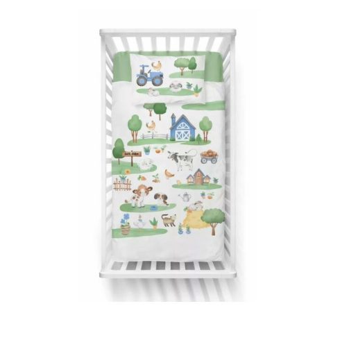 Maya Moo Gyerek pamut ágyneműhuzat 90x120cm - Farm Fehér/Kék