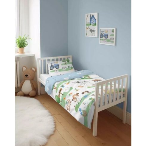 Maya Moo Gyerek pamut ágyneműhuzat 90x120cm - Farm Fehér/Kék