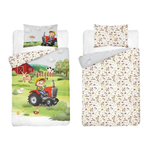 Maya Moo Gyerek Bambusz ágyneműhuzat 100x135cm - Farm Piros Traktorral