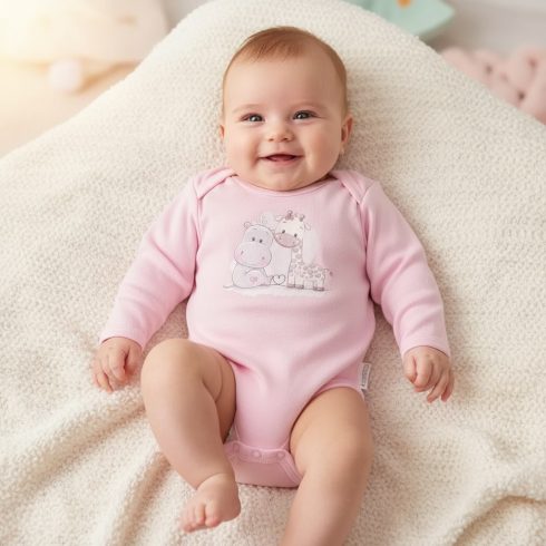 Babastar Hosszú Ujjú pamut body - Best Friends - Rózsaszín - 50 