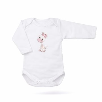  Babastar Hosszú Ujjú pamut body - Zsiráf It's a girl! - Fehér - 50