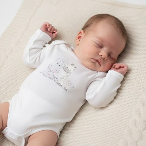 Babastar Hosszú Ujjú pamut body - Best Friends - Fehér - 56