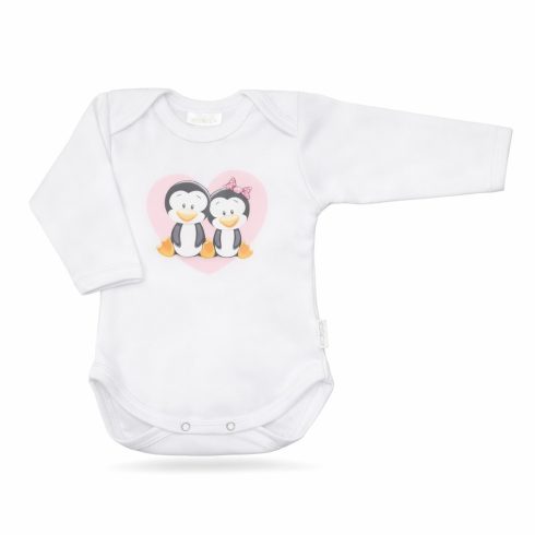 Babastar Hosszú Ujjú pamut body - Pingvinpár - Fehér - 56