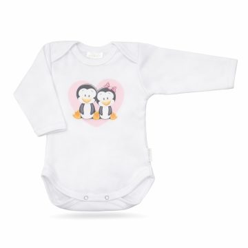   Babastar Hosszú Ujjú pamut body - Pingvinpár - Fehér - 62