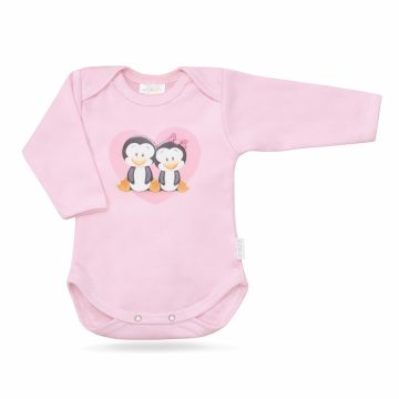   Babastar Hosszú Ujjú pamut body - Pingvinpár - Rózsaszín - 80