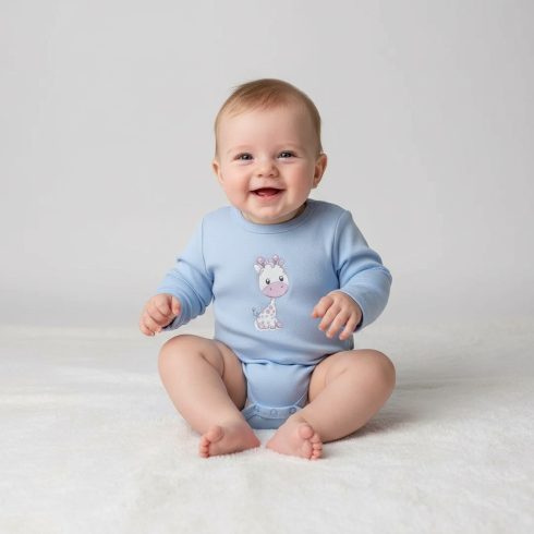 Babastar Hosszú Ujjú pamut body - Zsiráf It's a boy! - Kék - 80