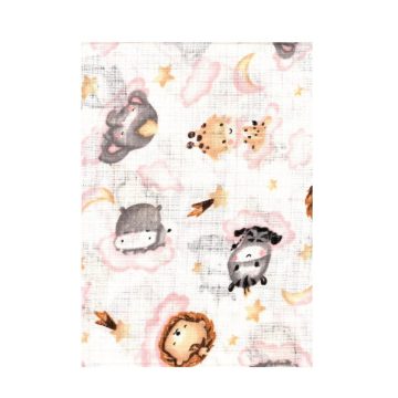   BS Textil pelenka 1db-os -Baby Állatok felhőn - Fehér/Rózsaszín 