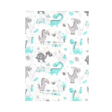 BS Textil pelenka 1db-os - Szürke/Menta Dinó 