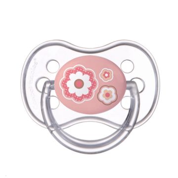   Canpol Babies Szimmetrikus Játszócumi 18 m+ - Áttetsző/Rózsaszín Virág