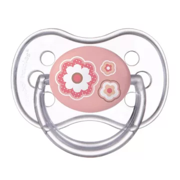   Canpol Babies Szimmetrikus Játszócumi 6-18m+ - Áttetsző/Rózsaszín virág