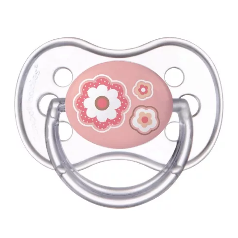Canpol Babies Szimmetrikus Játszócumi 6-18m+ - Áttetsző/Rózsaszín virág