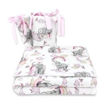  BS Ágyneműgarnitúra 3 részes - Szivárványos Elefánt rózsaszín
