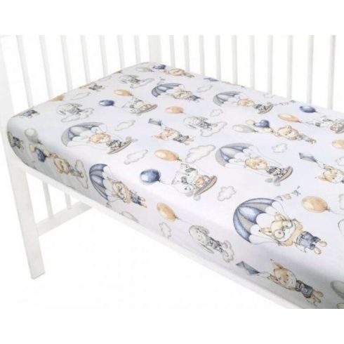 BS Pamutvászon gumis lepedő 60x120 cm - Lufis állatok kék