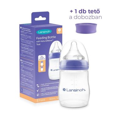   Lansinoh NaturalWave Cumisüveg lassú folyású etetőcumival + fedéllel, 160 ml