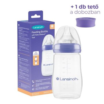   Lansinoh NaturalWave Cumisüveg lassú folyású etetőcumival + fedéllel, 240 ml