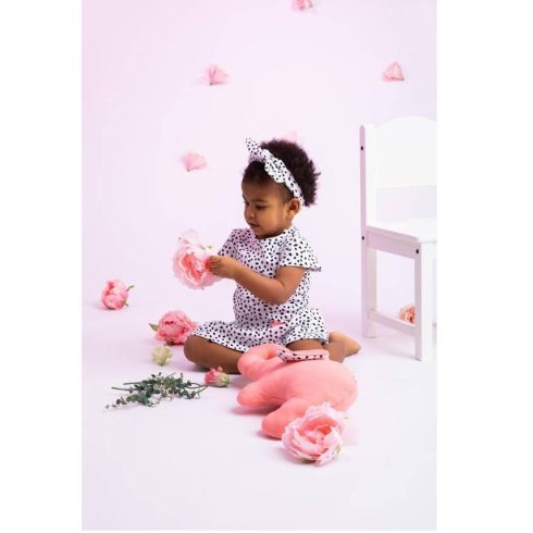 Nicol Lányka Nyári Pamut Ruha - Fehér/Fekete Pöttyös 122