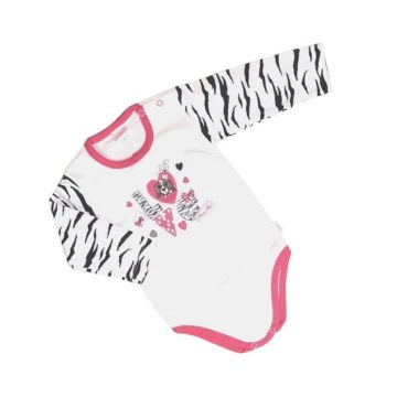   Gamex Hosszú ujjú vállon pattentos body - Fehér/ Zebra csíkos ujjal "Love" - 80