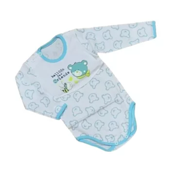 DinoDini Hosszú ujjú body - Fehér/Kék Macis - 80