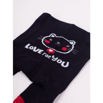   Yo Club! Pamut Harisnyanadrág csúszásgátlós - Fekete Cica "Love For You" 68/74