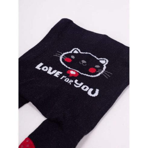 Yo Club! Pamut Harisnyanadrág csúszásgátlós - Fekete Cica "Love For You" 68/74