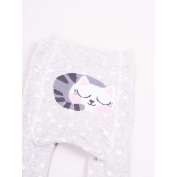   Yo Club! Pamut Harisnyanadrág csúszásgátlós - Szürke Rózsaszín Alvó Cica 74/80