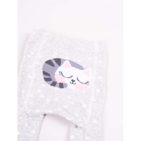 Yo Club! Pamut Harisnyanadrág csúszásgátlós - Szürke Rózsaszín Alvó Cica 74/80