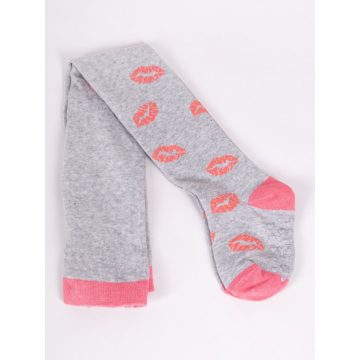   Yo Club! Pamut Harisnyanadrág csúszásgátló talppal - Szürke/Rózsaszín Kiss 104/110