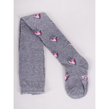   Yo Club! Pamut Harisnyanadrág csúszásgátló talppal - Szürke/Rózsaszín Gyémántos 104/110