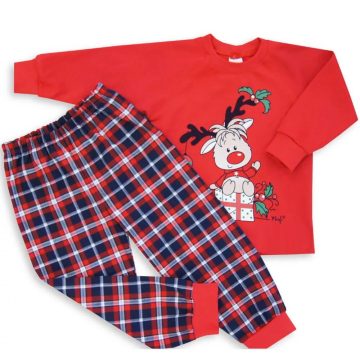   Mrofi 2 Részes Karácsonyi Pamut Pizsama - Piros Rénszarvasos 104