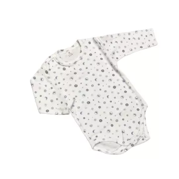 Dalma Hosszú Ujjú Body - Fehér/Kék Csillagos Holdas - 80