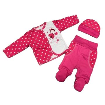   Dalma 3  részes 2 rétegű pamut szett - Pink/Fehér Csillagos Katicás 74